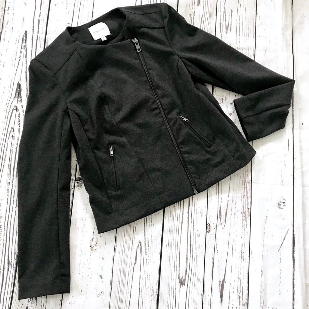 Catherine Malandrino charcoal grey rayon moto jacket cardigan coat